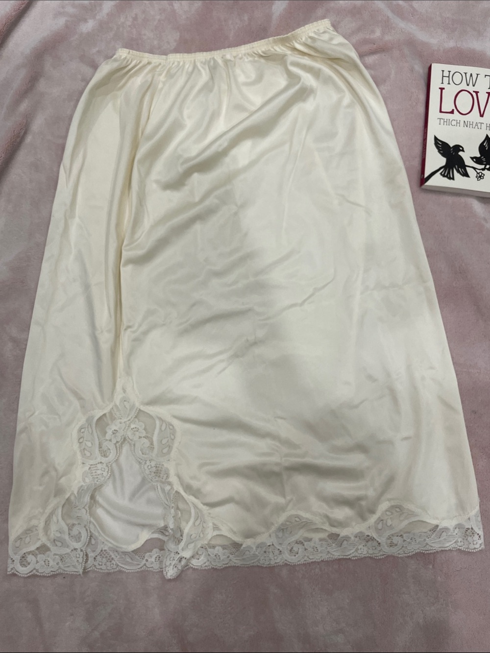 Vintage Ivory Lace Trim Half Slip Skirt Mini Petticoat Size XS S
